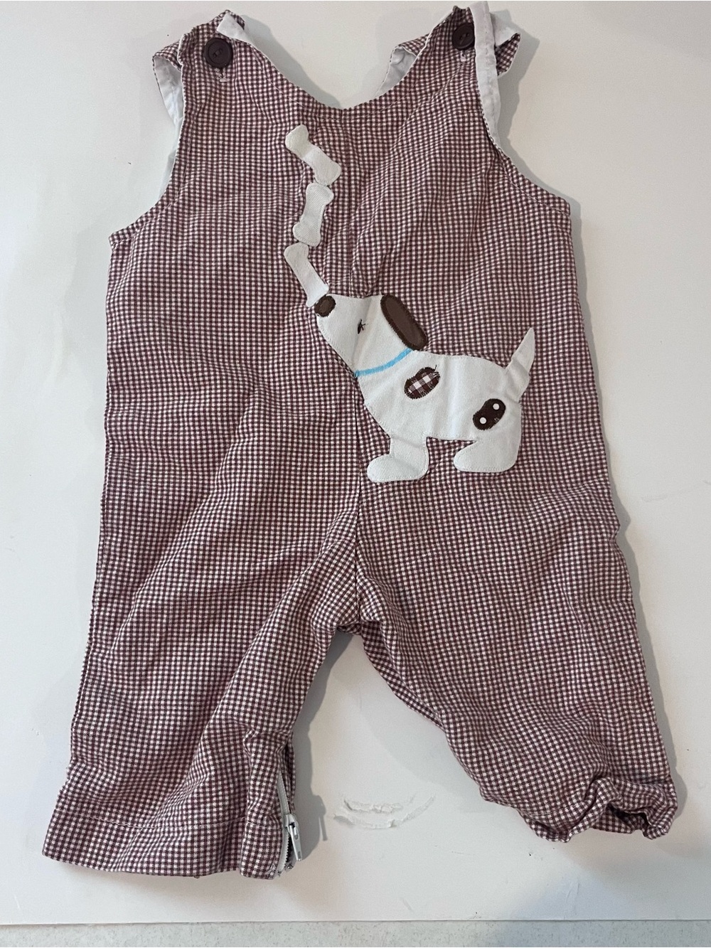 Funtasia Too Brown Gingham Long Overall With Appliqué Dog 3m Baby Boy Fall